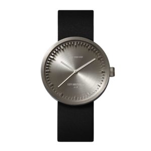 Leff Amsterdam Tube Watch D38 Staal / Zwart Lederen Band Horloge