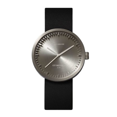 Leff Amsterdam Tube Watch D38 Staal / Zwart Lederen Band Horloge