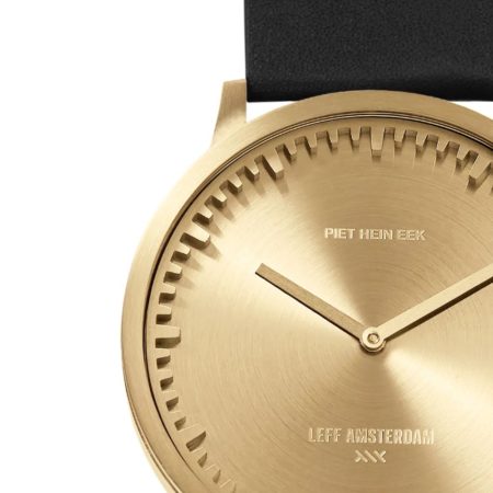 Leff Amsterdam Tube Watch T40 Goud / Zwart Lederen Band Horloge - Afbeelding 2