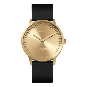 Leff Amsterdam Tube Watch T40 Goud / Zwart Lederen Band Horloge