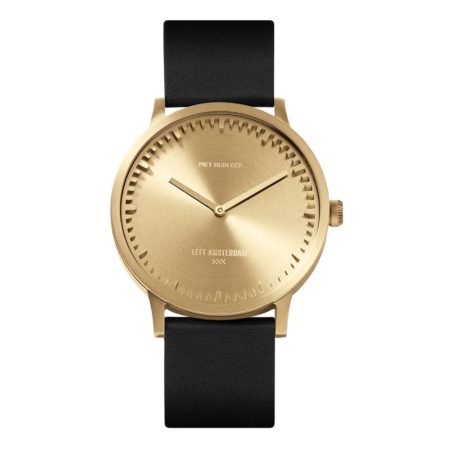 Leff Amsterdam Tube Watch T40 Goud / Zwart Lederen Band Horloge