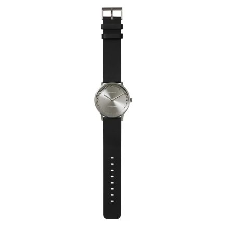 Leff Amsterdam Tube Watch T40 Staal / Zwart Lederen Band Horloge - Afbeelding 2