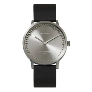 Leff Amsterdam Tube Watch T40 Staal / Zwart Lederen Band Horloge