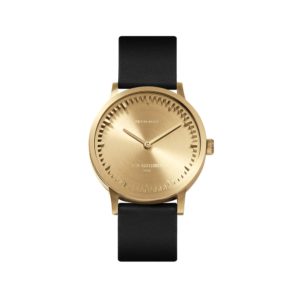 Leff Amsterdam Tube Watch T32 Goud / Zwart Lederen Band Horloge
