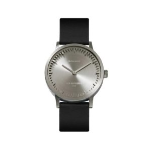 Leff Amsterdam Tube Watch T32 Staal / Zwart Lederen Band Horloge