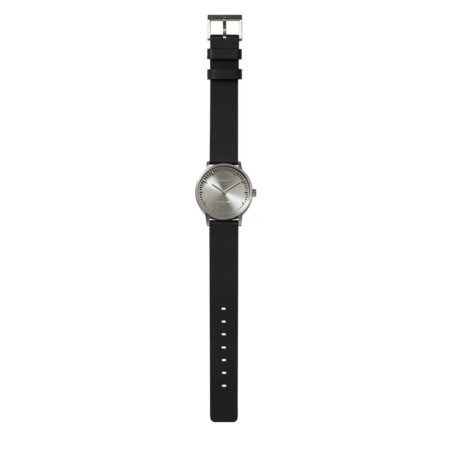 Leff Amsterdam Tube Watch T32 Staal / Zwart Lederen Band Horloge - Afbeelding 2