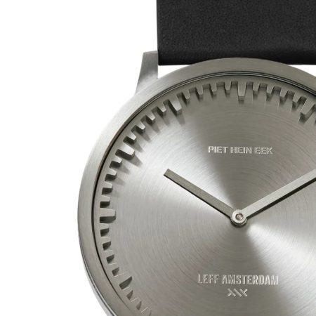 Leff Amsterdam Tube Watch T32 Staal / Zwart Lederen Band Horloge - Afbeelding 5